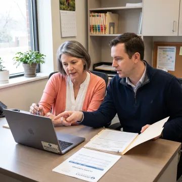 Pediatric practice team reviewing billing records