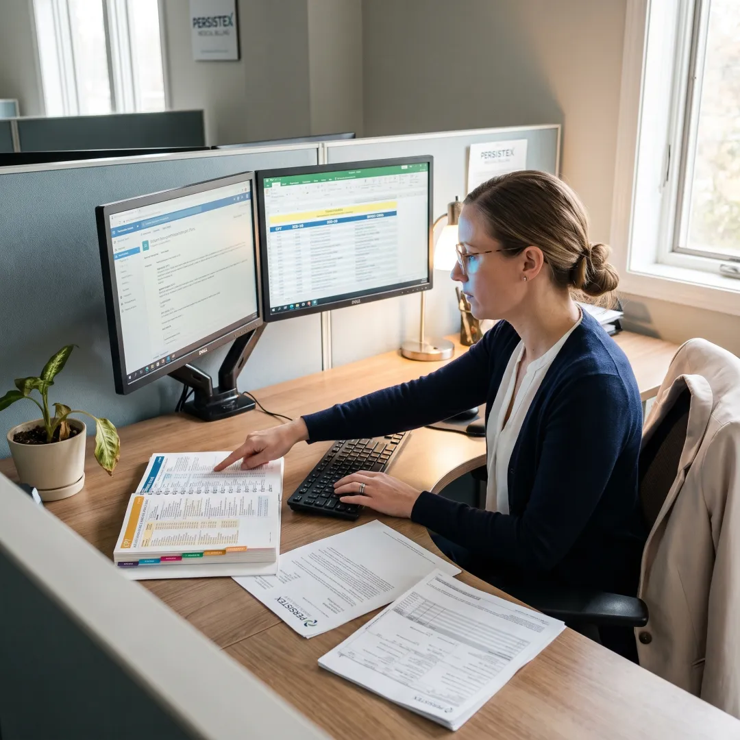 Coding specialist comparing clinical documentation and billing codes