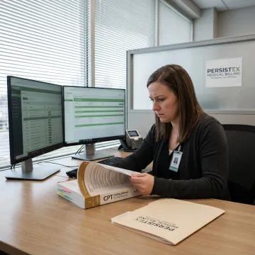 Medical coder reviewing patient records