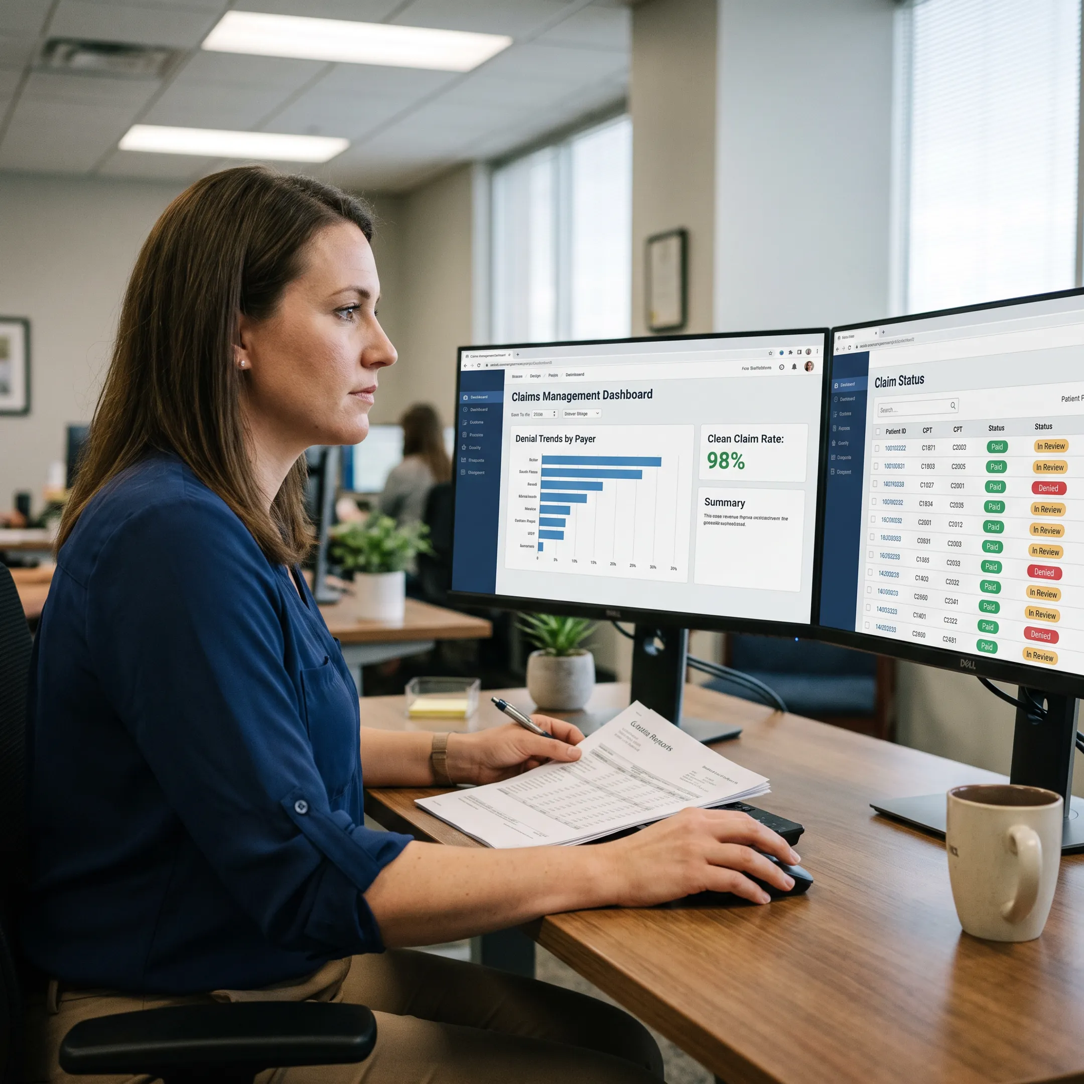 Billing expert analyzing claims and revenue cycle reports