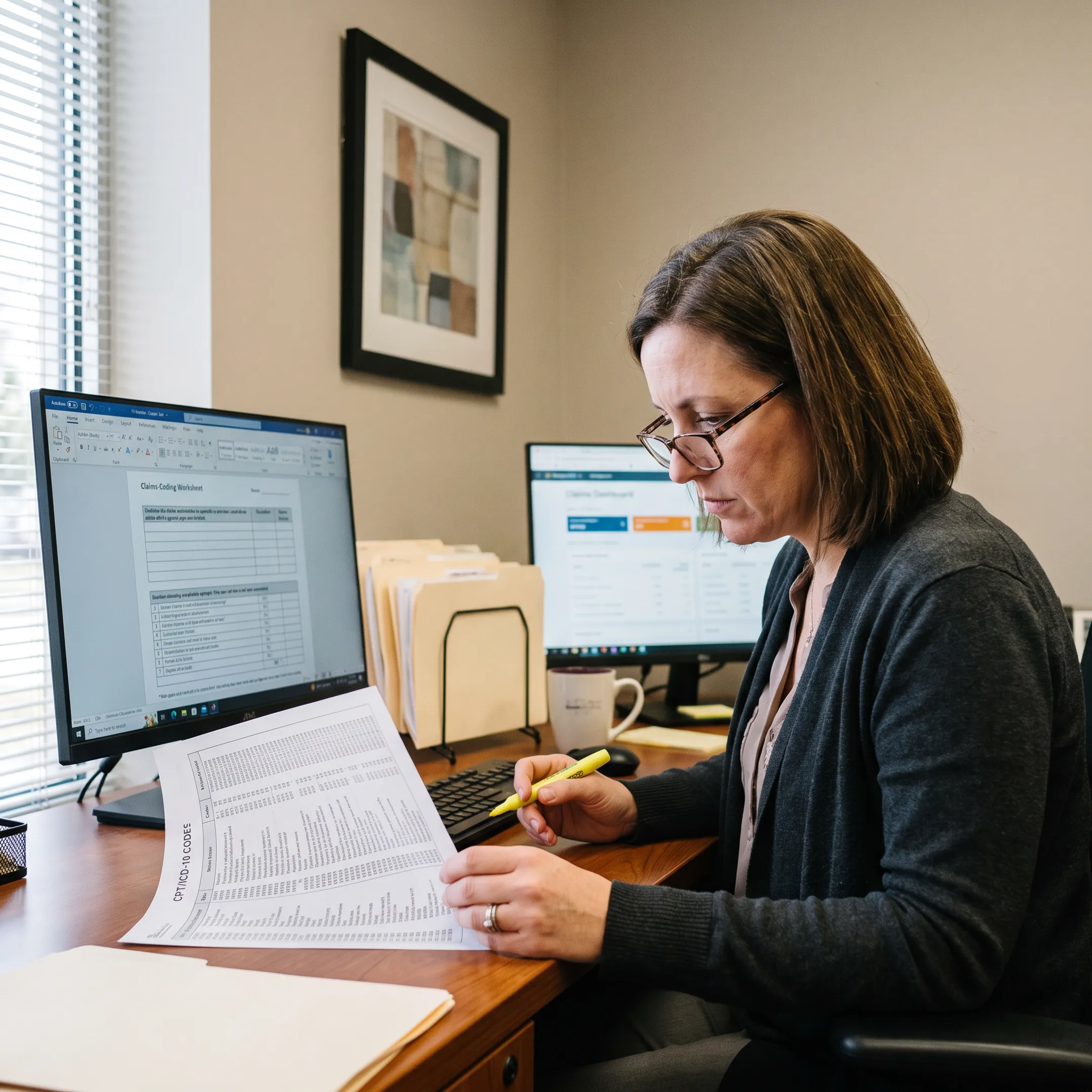 Certified medical coder analyzing healthcare documentation