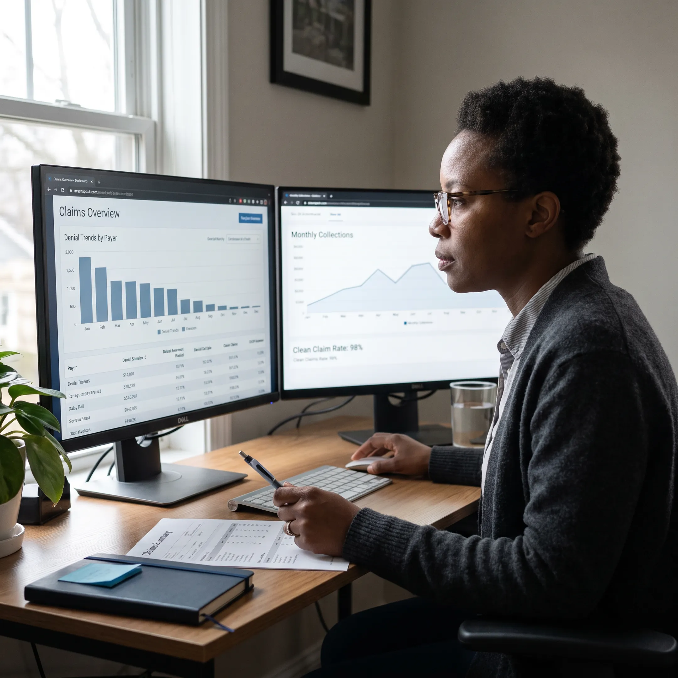 Billing specialist analyzing healthcare claims