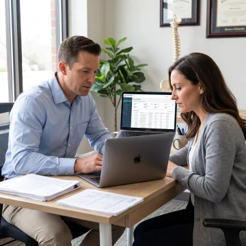 Chiropractor reviewing billing records with a specialist