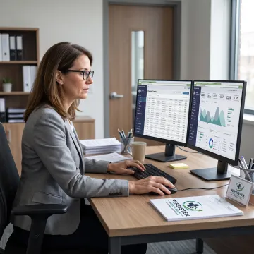 Healthcare billing specialist reviewing revenue cycle data