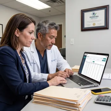 Podiatrist reviewing billing information with a specialist