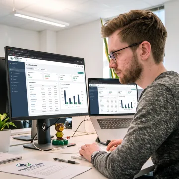 Healthcare billing specialist reviewing revenue cycle data