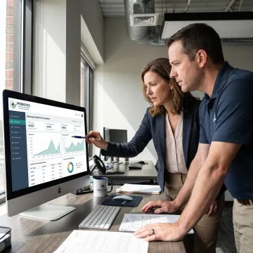 Behavioral health professional reviewing billing data
