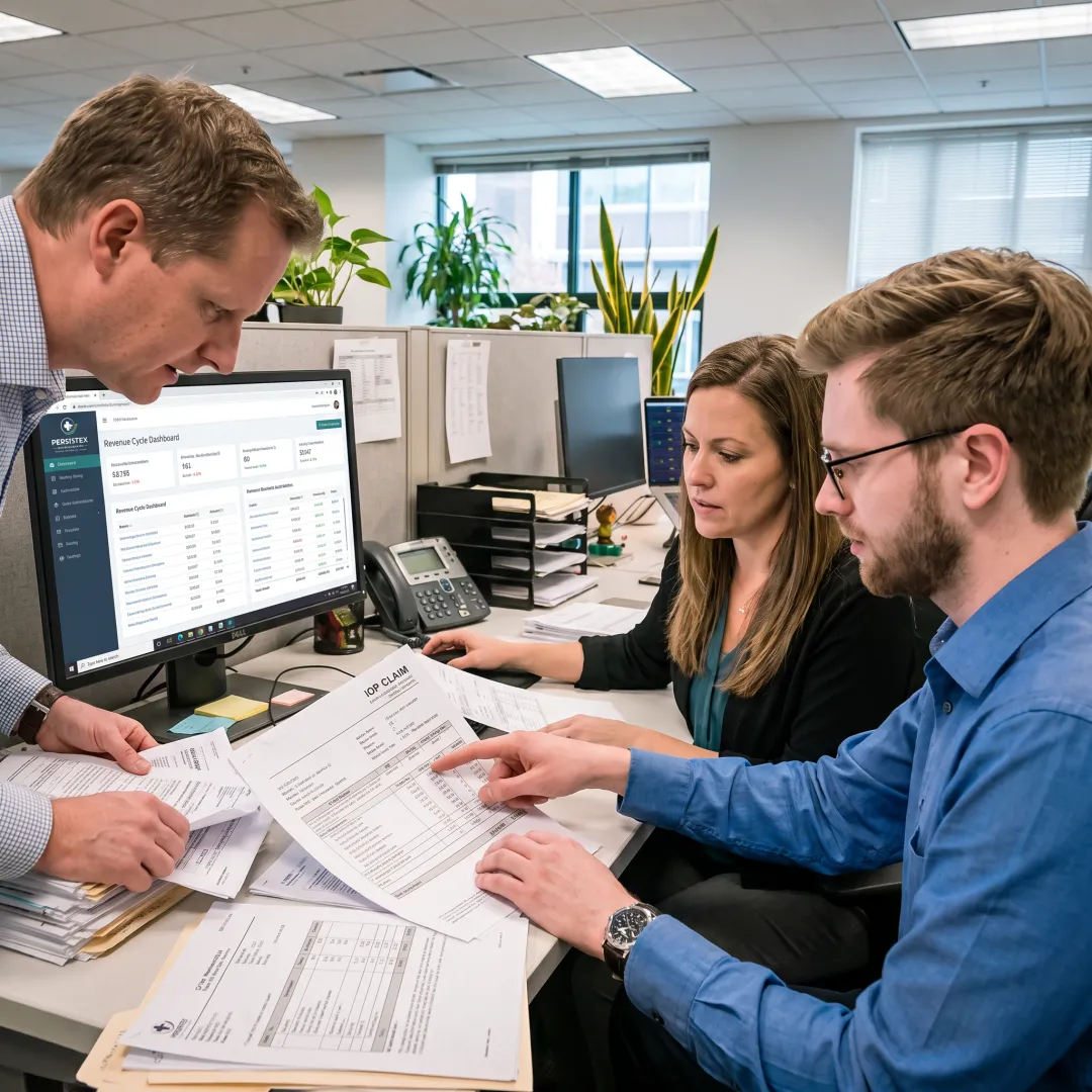 Behavioral health billing team reviewing revenue reports