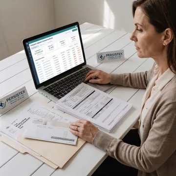 Billing specialist reviewing orthopedic practice revenue data