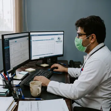 Billing specialist reviewing healthcare practice records