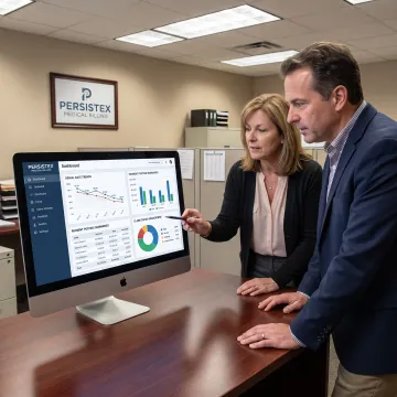 Healthcare professional reviewing billing dashboard