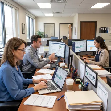 Medical billing team analyzing revenue cycle performance