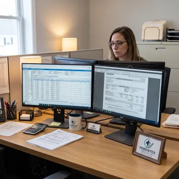 Medical billing specialist reviewing healthcare claims