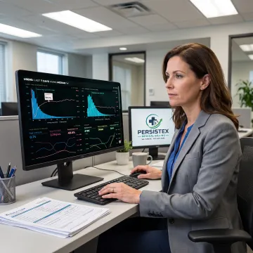 Healthcare billing specialist reviewing revenue cycle data