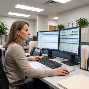 Medical billing specialist reviewing claims on a computer
