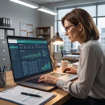 Billing professional analyzing practice revenue data