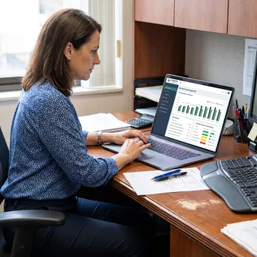 Billing professional analyzing reimbursement reports