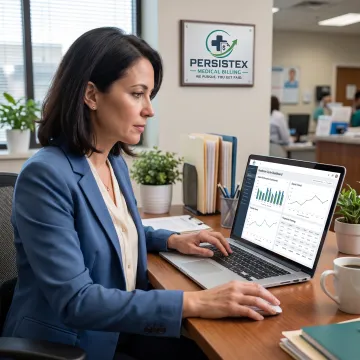 Billing professional reviewing healthcare claim dashboard
