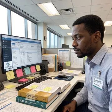 Medical coding specialist reviewing healthcare documentation