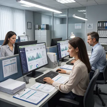Healthcare revenue cycle team reviewing claims analytics