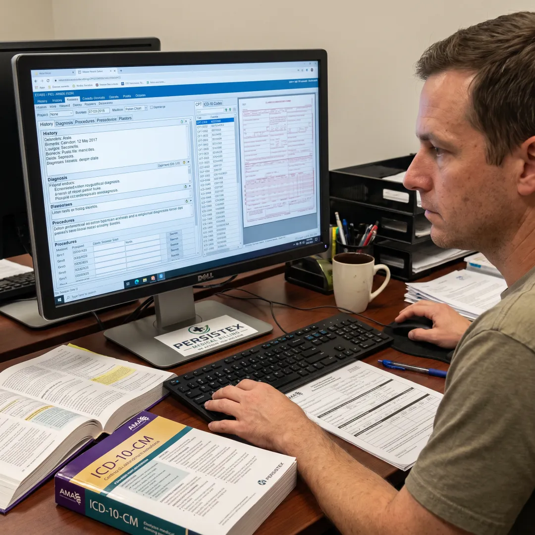 Certified coder reviewing a patient chart
