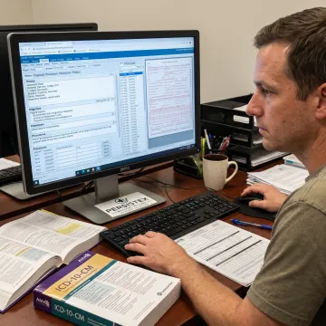 Certified coder reviewing a patient chart