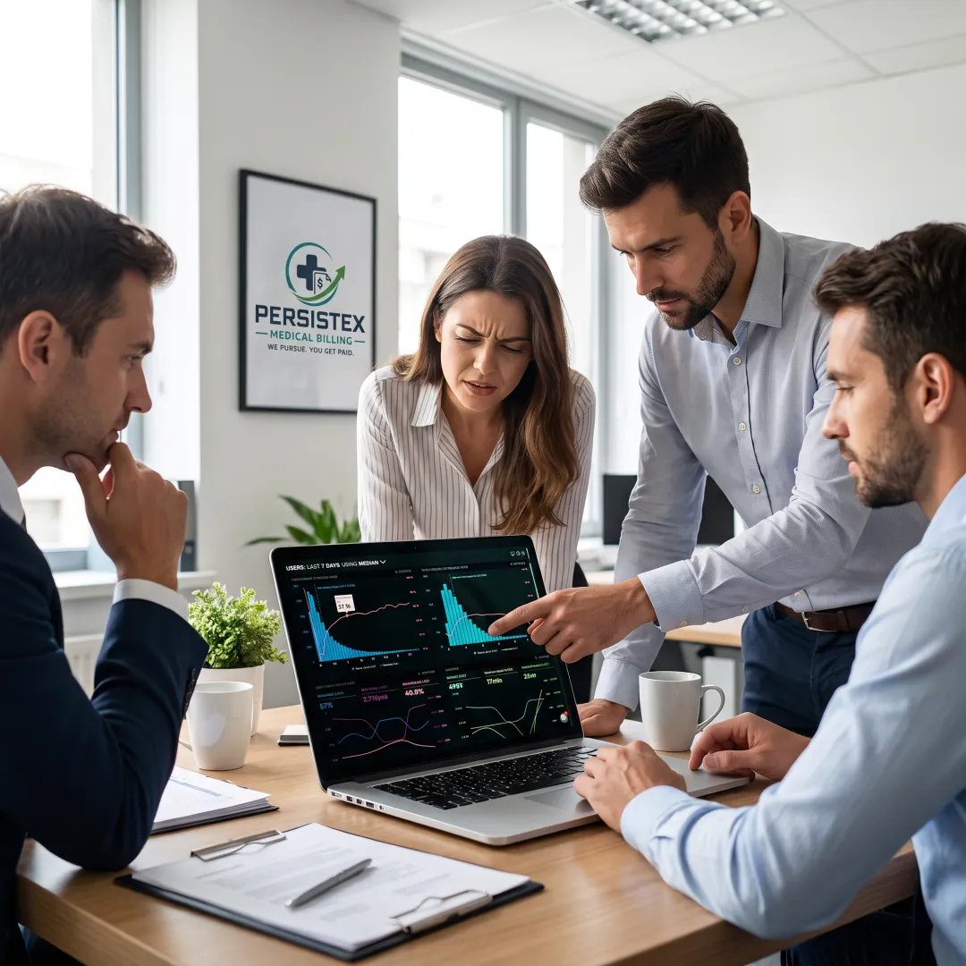 Billing team reviewing practice revenue performance