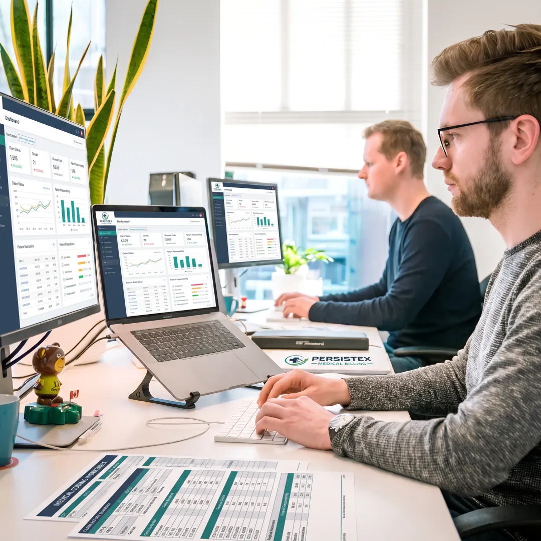 Billing team analyzing healthcare revenue data