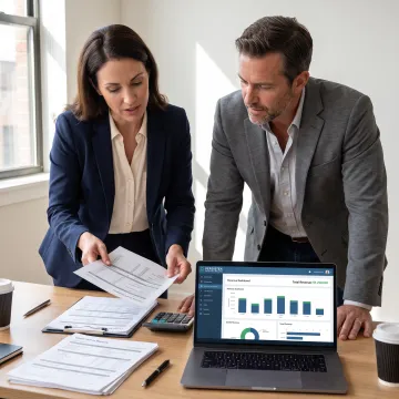Medical billing consultant reviewing revenue reports