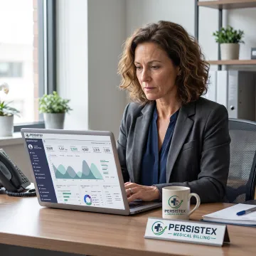 Healthcare billing specialist reviewing revenue cycle data