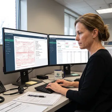 Medical billing specialist reviewing healthcare claims