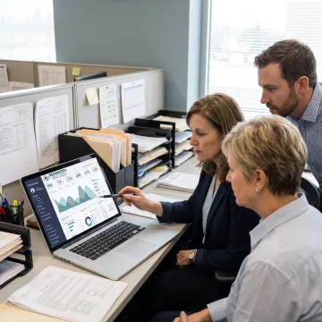 Medical billing team analyzing claims performance
