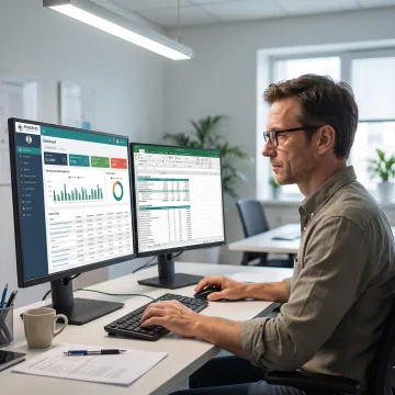 Healthcare billing specialist reviewing revenue data