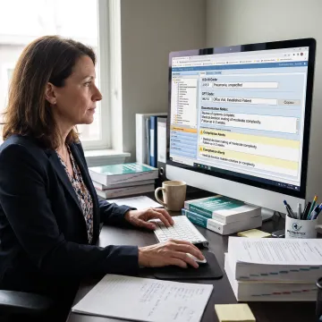 Medical coder reviewing a patient chart