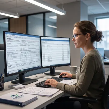 Medical billing specialist reviewing secure claims data