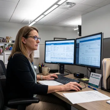 Medical billing specialist reviewing healthcare claims