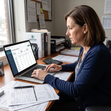 Medical billing specialist reviewing healthcare claims