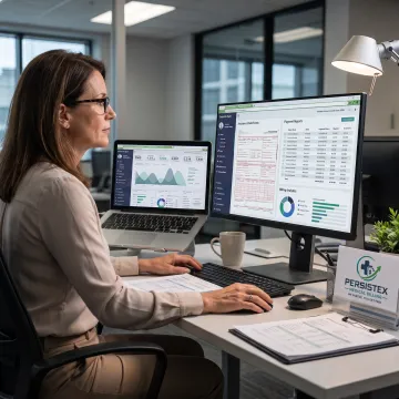 Billing professional analyzing claims and payment reports