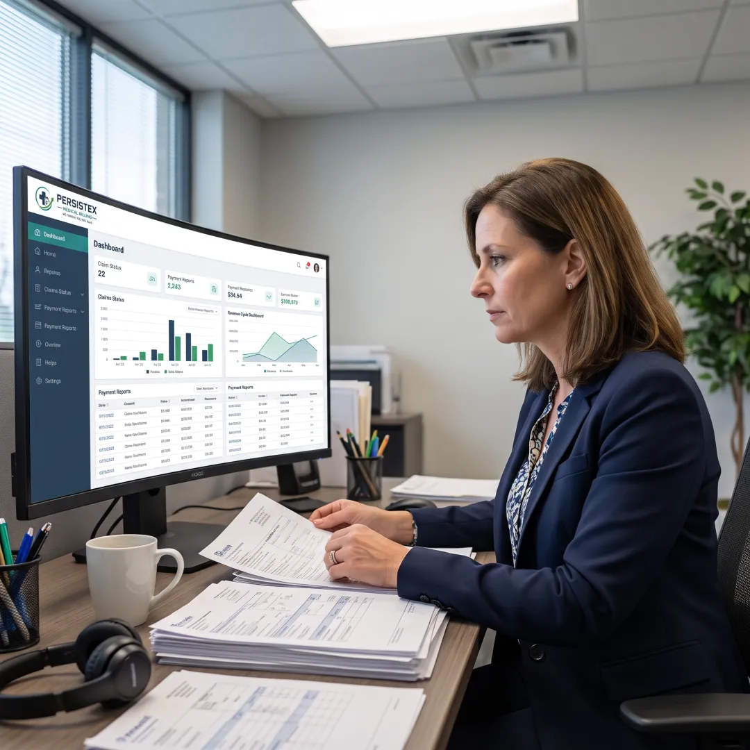 Billing specialist reviewing medical claims data