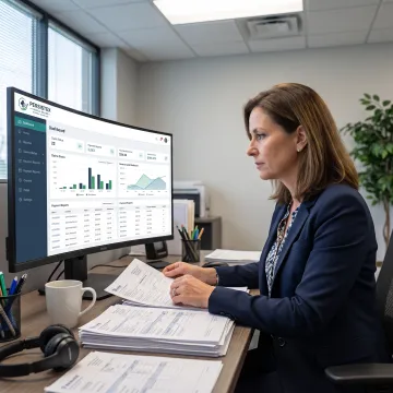 Billing specialist reviewing medical claims data