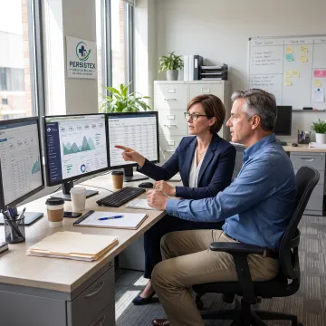 Medical practice manager reviewing revenue cycle reports