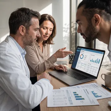 Healthcare consultant reviewing practice revenue reports
