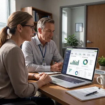 Medical billing specialist discussing revenue cycle performance