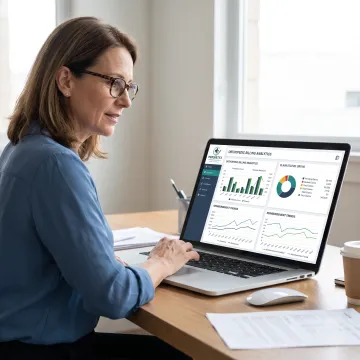 Billing professional analyzing healthcare revenue data