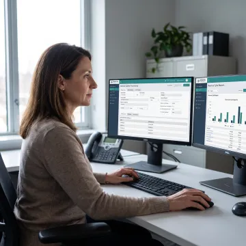 Medical billing professional reviewing practice revenue data