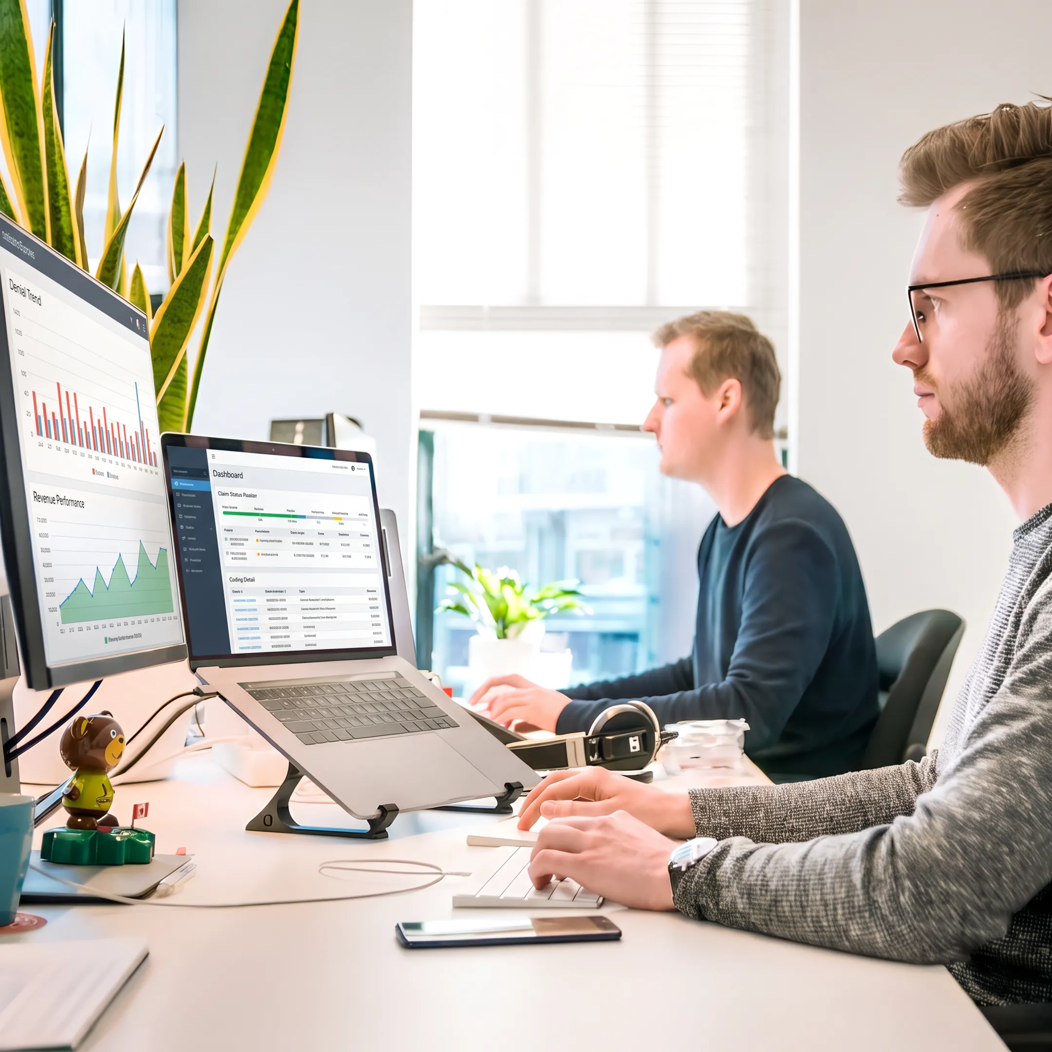 Billing team analyzing practice revenue performance