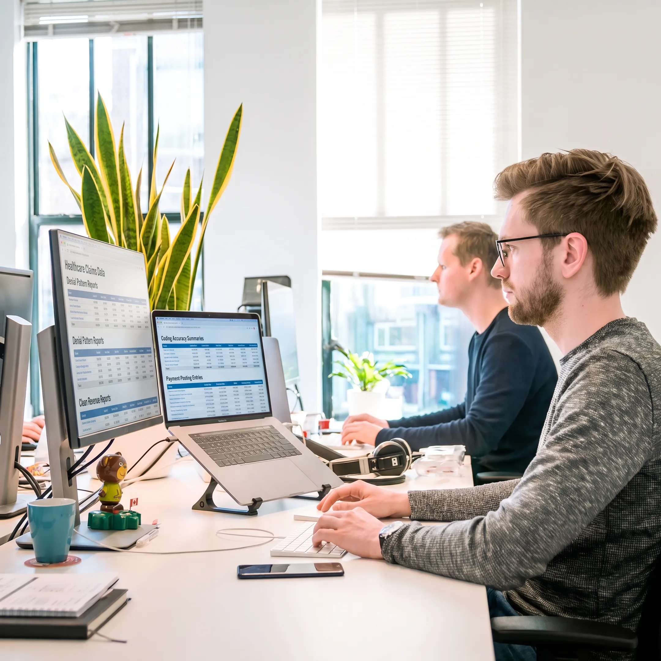 Billing team analyzing claims and revenue cycle performance for a medical practice