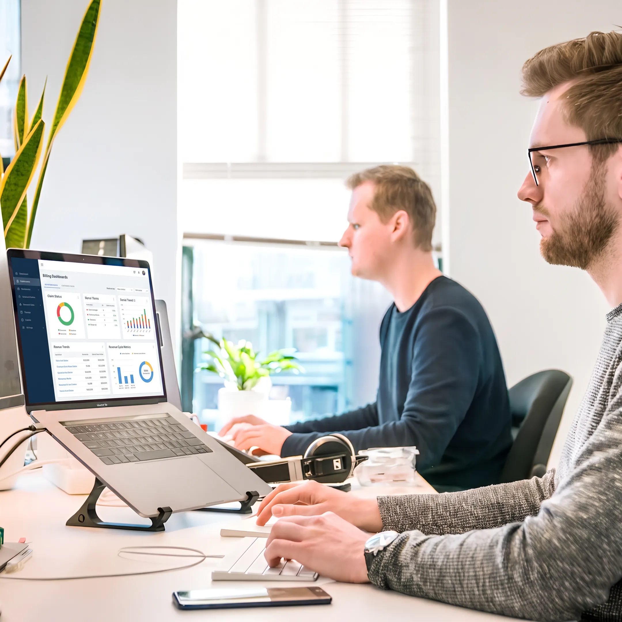 Billing team analyzing claims and revenue cycle performance