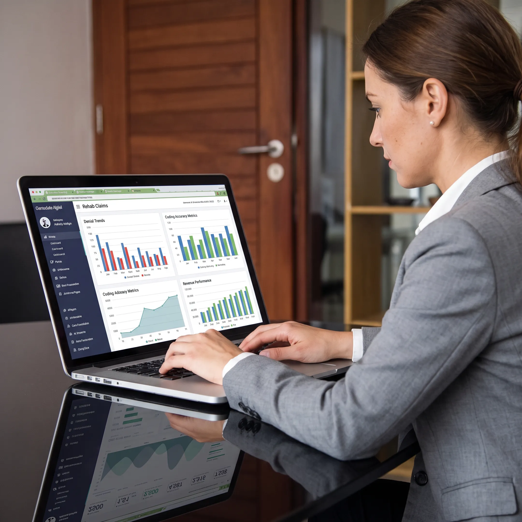 Specialist analyzing rehabilitation billing performance
