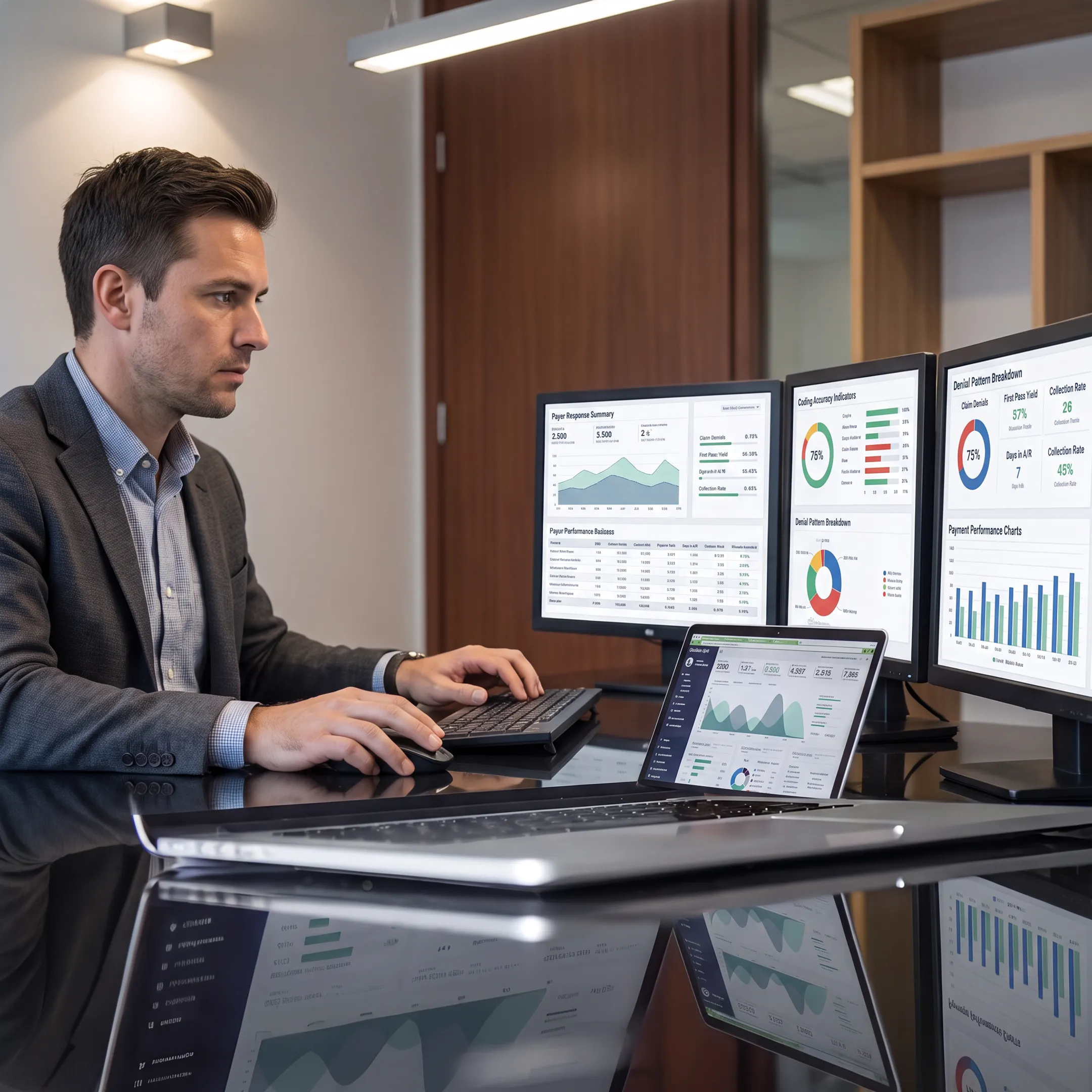 RCM specialist analyzing healthcare claims performance